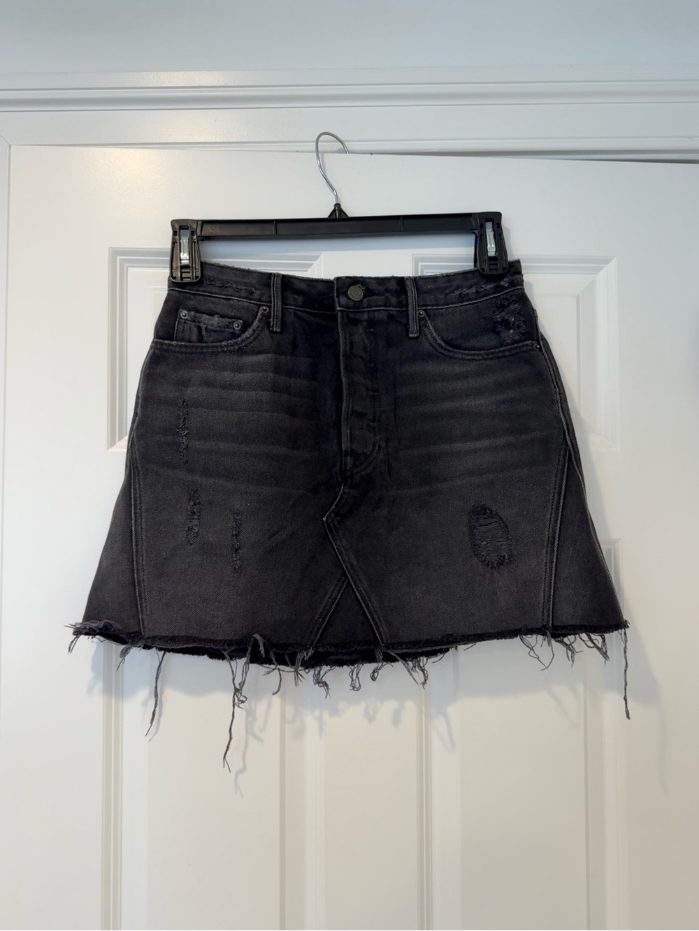GRLFRND Washed Black Distressed Denim Mini Skirt
